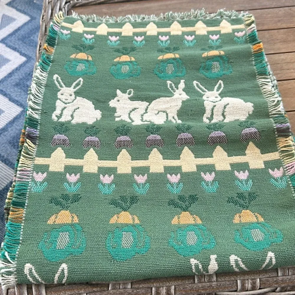 WC Designs Tapestry Cotton Table Runner Garden Rabbits Easter Spring 13x72”